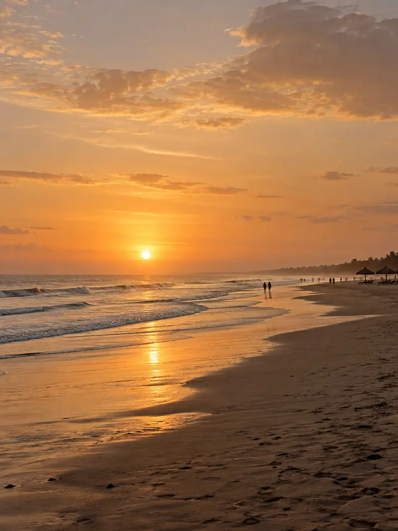 Seminyak beach at sunset with gentle waves