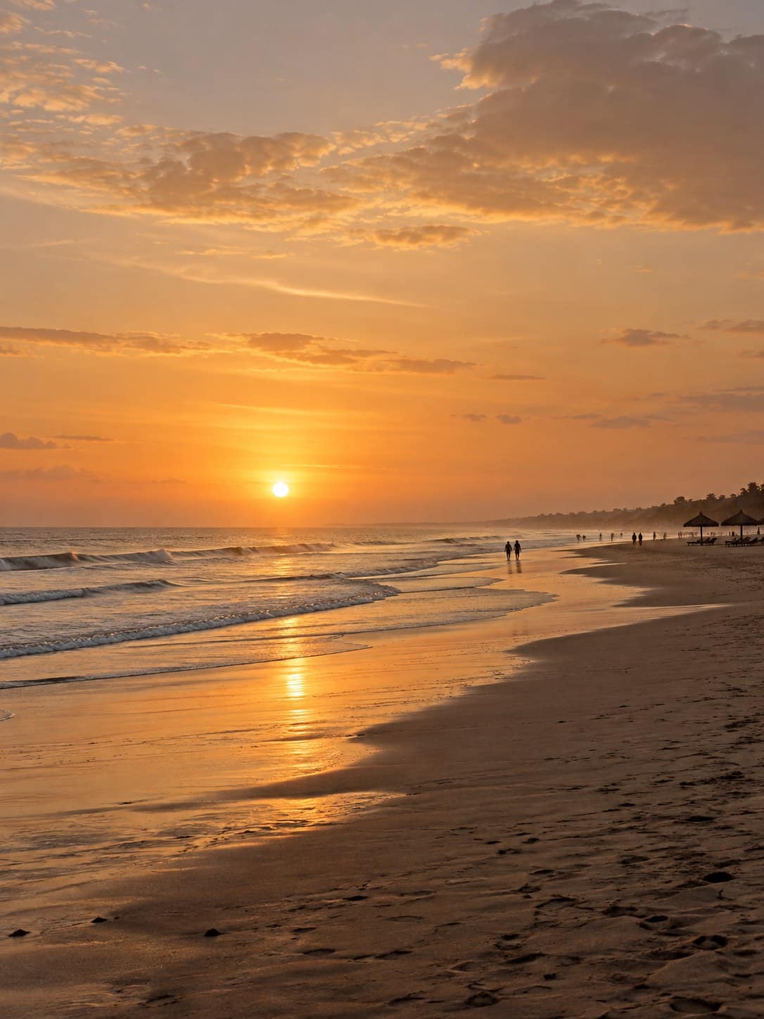 Seminyak beach at sunset with gentle waves