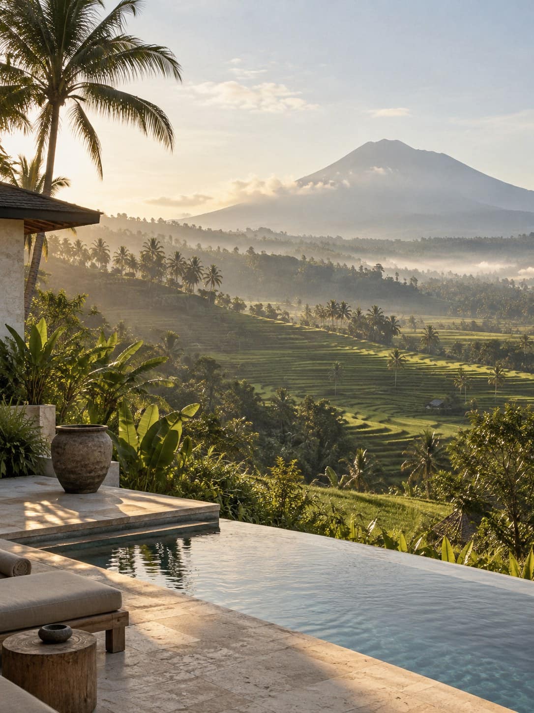 Terraced rice valleys in Sidemen below Mount Agung