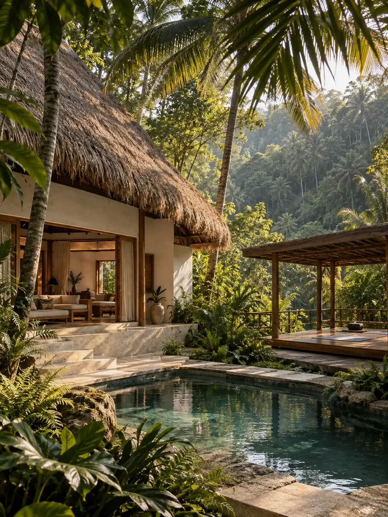 Alang Alang House: a thatched jungle villa with a stone plunge pool and a yoga shala